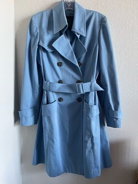 Kenneth Cole New York Light Blue Double-Breasted Trench Coat with Belt